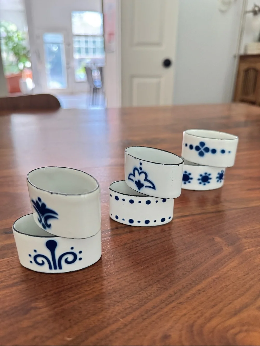 IKEA Heder Vintage Blue White Enamel Napkin Rings Katarina Brieditis (6) NOS